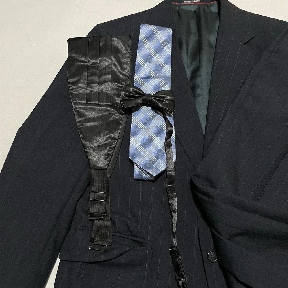 John Weitz‎ 2 Piece Mens Size 40R Blazer Pinstripe Navy Suit 32 X 31 Pants Wool